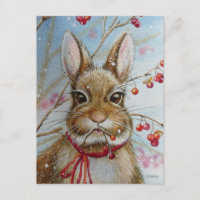 Cottontail Bunny Rabbit Bittersweet Watercolor Art