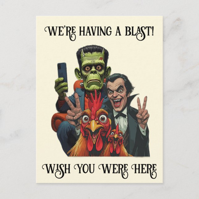  "Couch Cryptid Selfie Postcard" Cheesy Chicken Postcard (Front)