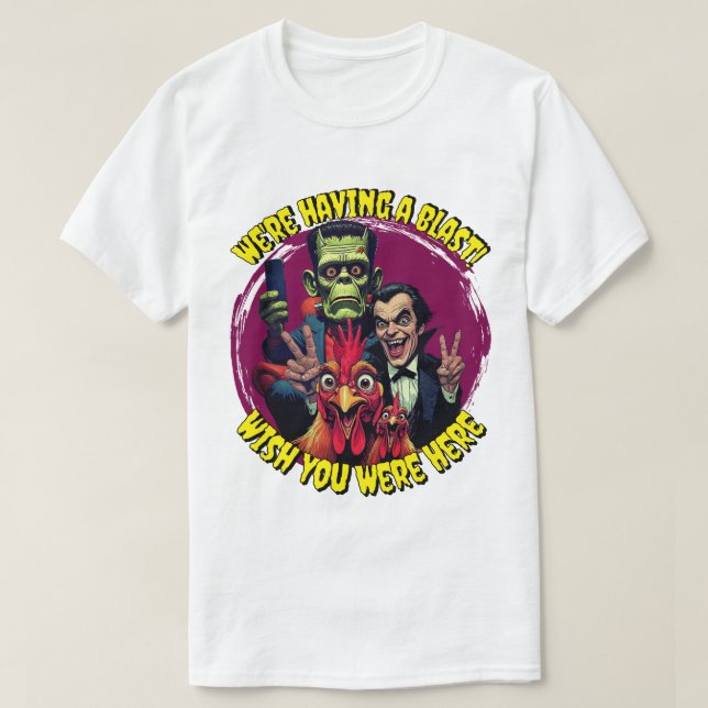  "Couch Cryptid Selfie Tee" Cheesy Chicken T-Shirt (Design Front)