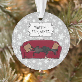 Couch Greyhound (black) Dog Waiting for Santa Ornament