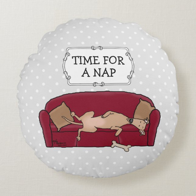 Couch Greyhound (fawn) Dog Lazy Sleeping Funny Round Cushion (Front)