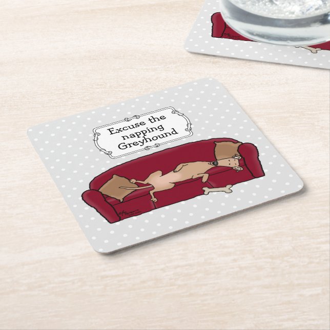 Couch Greyhound (fawn) Dog Lazy Sleeping Funny Square Paper Coaster (Angled)