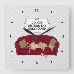 Couch Greyhound (fawn) Dog Lazy Sleeping Funny Square Wall Clock