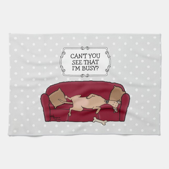 Couch Greyhound (fawn) Dog Lazy Sleeping Funny Tea Towel (Horizontal)