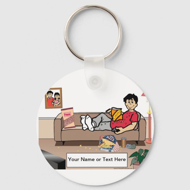 Couch Potato - Male Cartoon by PrintedPerfection Key Ring (Front)