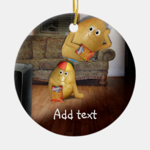 Couch Potatoes With Father Asleep on the Couch Ceramic Tree Decoration