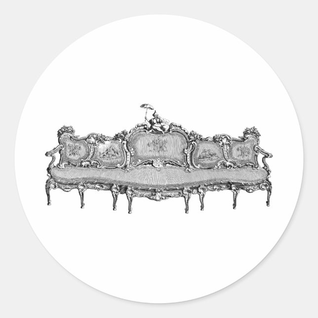 couch sofa line art classic round sticker (Front)