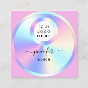 Couch Therapist Holograph QR Code Logo Photo Pink Square Business Card
