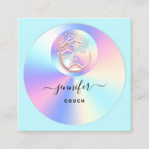 Couch Therapist Holograph QR Logo Yoga Aqua Square Business Card