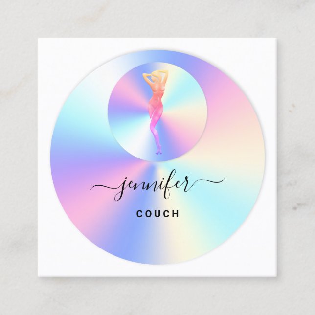 Couch Therapist Photo Holograph QR Logo Body Square Business Card (Front)