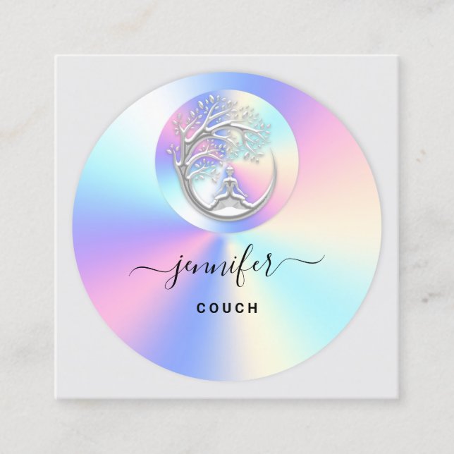 Couch Therapist Photo Holograph QR Logo Yoga Square Business Card (Front)