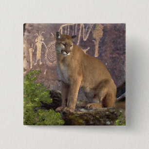 Cougar and Pictographs 15 Cm Square Badge