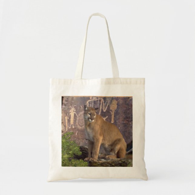 Cougar and Pictographs Tote Bag (Front)