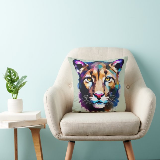 Cougar Color Splash Abstract Art, Cushion (Chair)