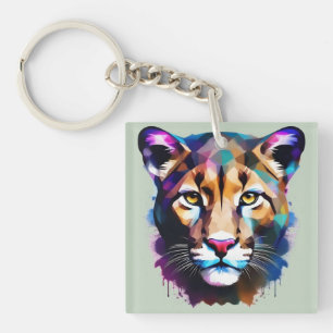 Cougar Colour Splash Abstract Art, Key Ring