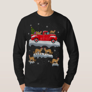 Cougar Driving Christmas Tree Red Truck Cougar Chr T-Shirt