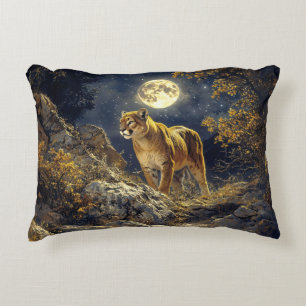 Cougar in the Moonlight Wildlife Art Decorative Cushion