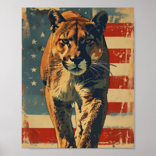 Cougar Mountain lion american flag vintage Poster
