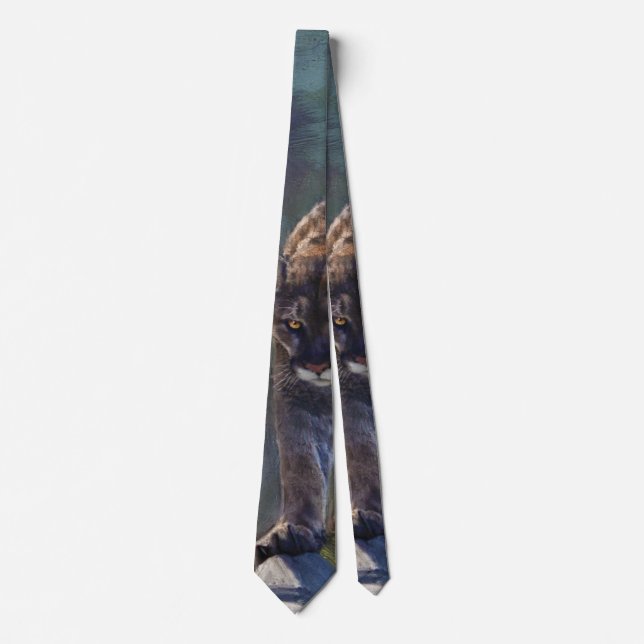 Cougar Mountain Lion Big Cat Painting IV Tie (Front)