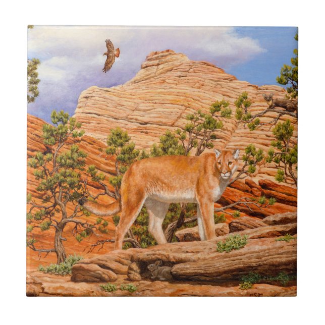 Cougar Mountain Lion In Zion National Park Tile (Front)