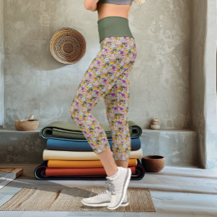 Cougar Mountain Lion Puma Flowers Capri Leggings