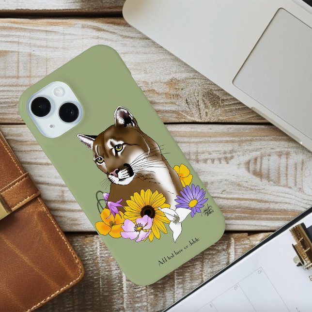 Cougar Mountain Lion Puma Flowers Case-Mate iPhone Case (Creator Uploaded)