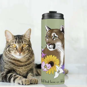 Cougar Mountain Lion Puma Flowers Thermal Tumbler