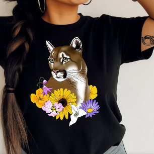 Cougar Mountain Lion Puma Flowers Tri-Blend Shirt