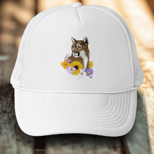 Cougar Mountain Lion Puma Flowers Trucker Hat