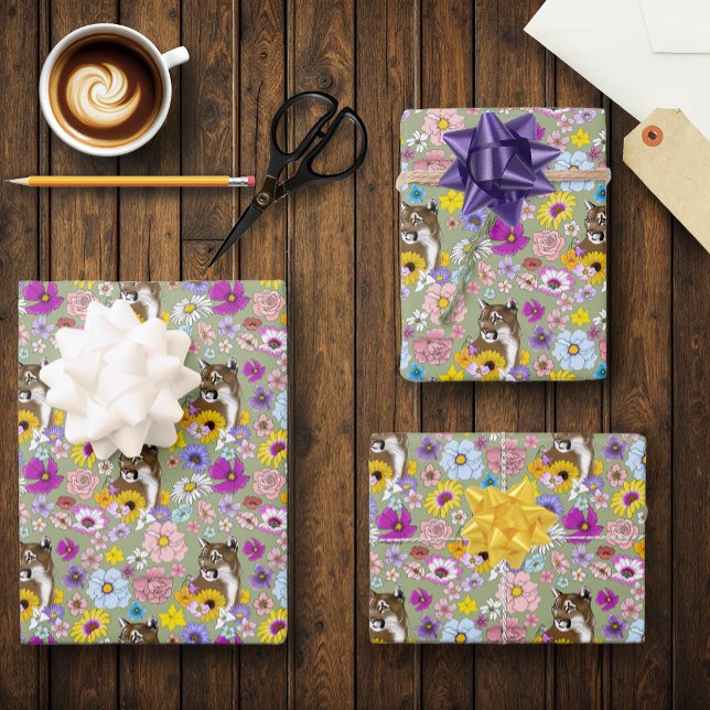 Cougar Mountain Lion Puma Flowers Wrapping Paper Sheet (Creator Uploaded)