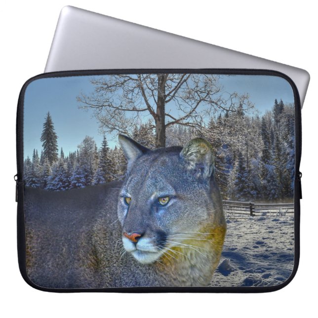 Cougar Mountain Lion & Winter Tree Laptop Sleeve (Front)