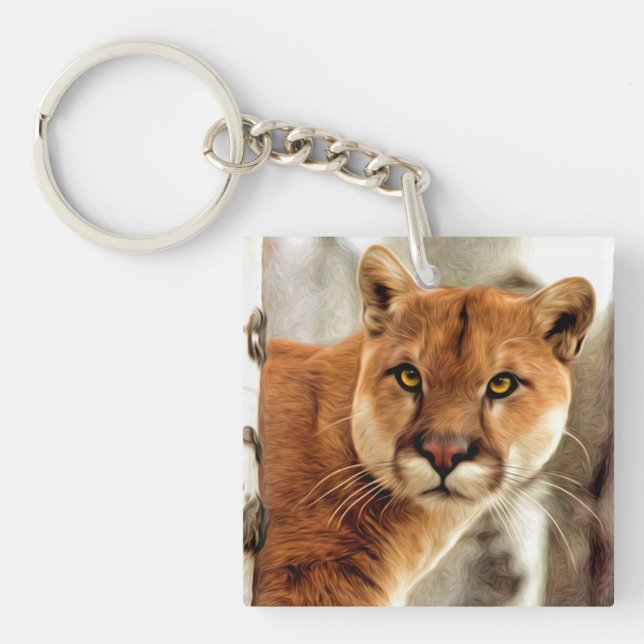 Cougar Photo Painting Key Ring (Front)