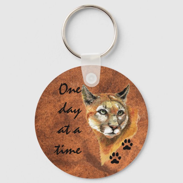 Cougar Puma Mountain Lion "One day at a Time" Key Ring (Front)