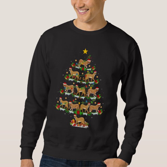 Cougar  Xmas Lights Cougar Christmas Tree Sweatshirt (Front)