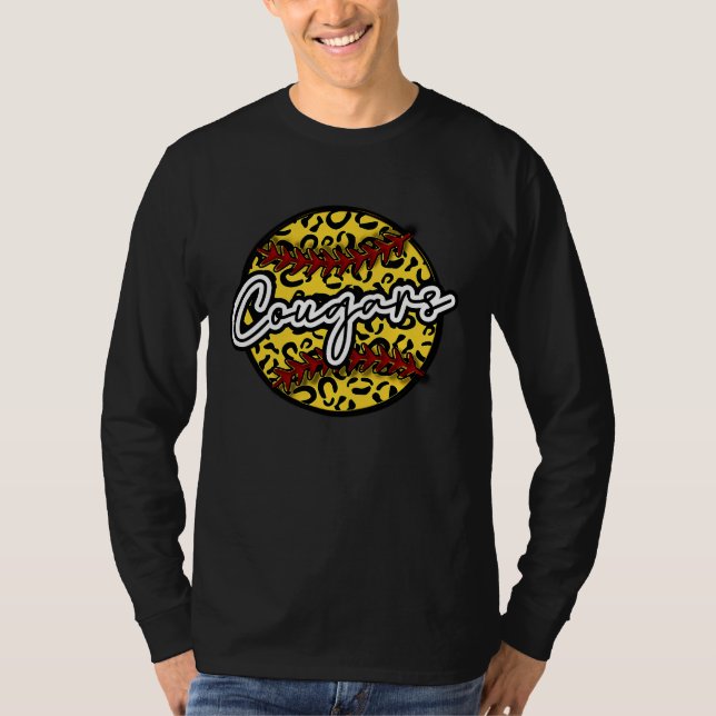 COUGARS Leopard Cheetah Softball Team Trendy Cute  T-Shirt (Front)