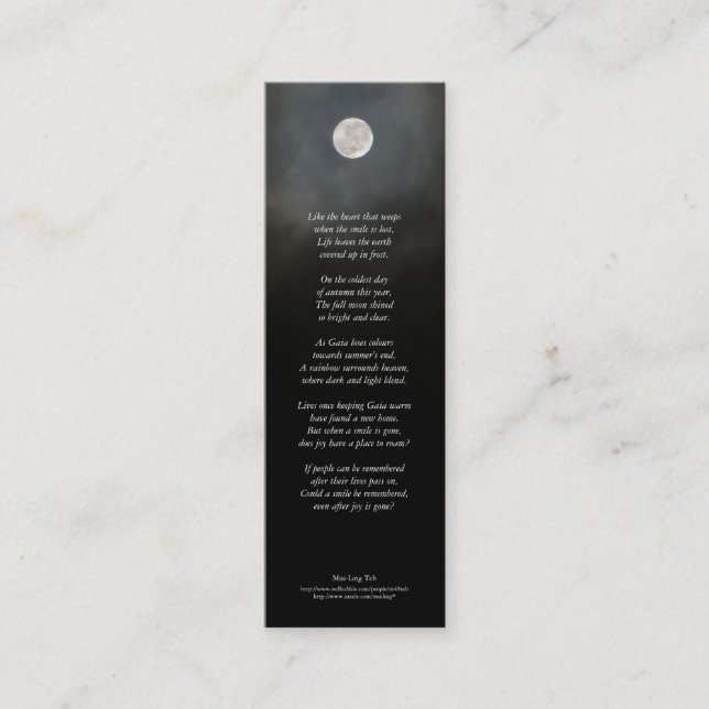 'Could a smile be remembered ...' poetry bookmark Mini Business Card (Front)