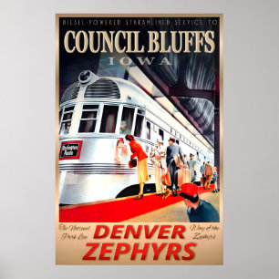Council Bluffs Iowa Denver Zephyrs Burlington Poster