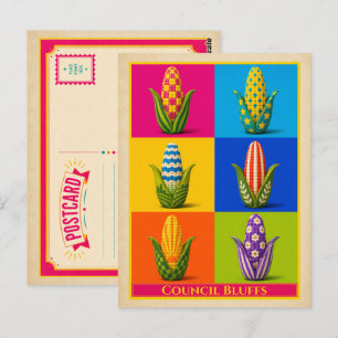 Council Bluffs Postcard Iowa Corn Vintage Pop Art