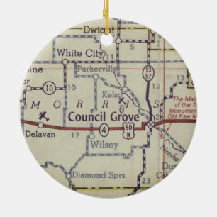 Council Grove Kansas Vintage Map Ceramic Tree Decoration
