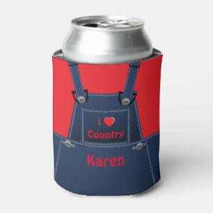 Counrty Folk Overalls Red Heart Personalised Can Cooler