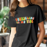 Counseling Is My Vibe Tee, Counsellor, Therapist T-Shirt<br><div class="desc">Groovy 'counseling is my vibe' t-shirt. It makes a fantastic gift for anyone who counsels,  including school guidance counsellors,  therapists,  psychologists,  and attorneys.</div>