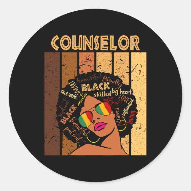 Counsellor Afro African American Women Black Histo Classic Round Sticker (Front)