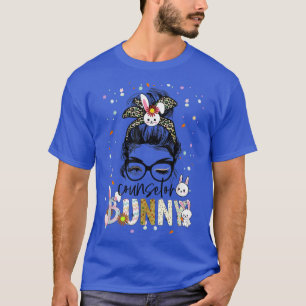 Counsellor Bunny Leopard Messy Bun School Counsell T-Shirt