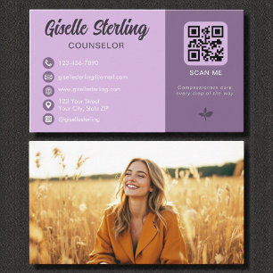 Counsellor Lavender Purple QR Code Photo  Business Card