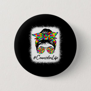 Counsellor Messy Bun Women Supporting Autism Aware 6 Cm Round Badge
