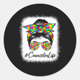 Counsellor Messy Bun Women Supporting Autism Aware Classic Round Sticker