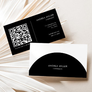 Counsellor Minimalist Black and White Arch Qr Code Business Card