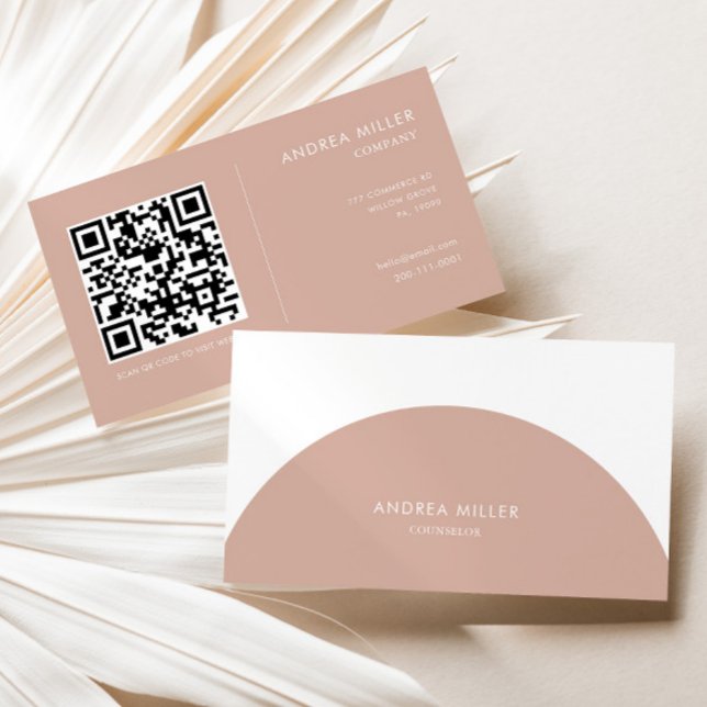 Counsellor Minimalist Blush and White Arch Qr Code Business Card (Creator Uploaded)