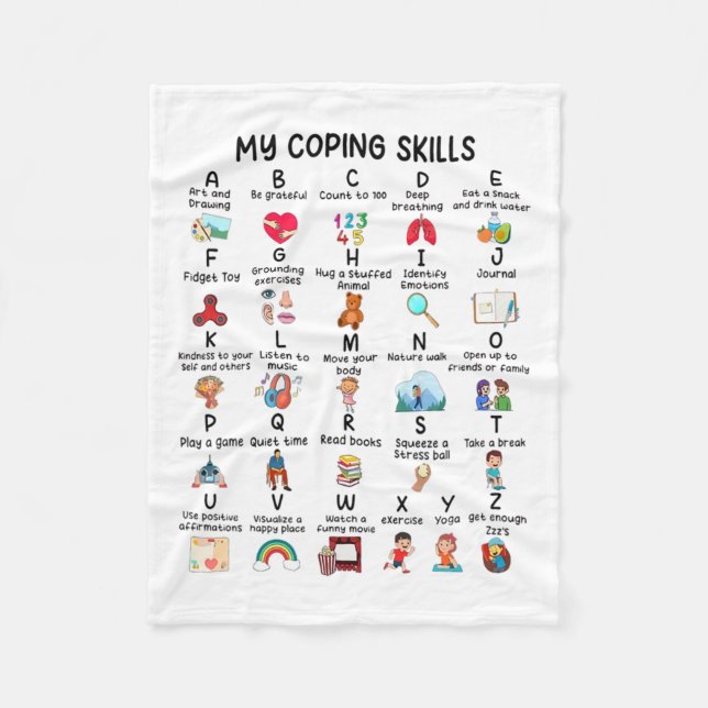 Counsellor My Coping Skills Alphabet Mental Health Fleece Blanket (Front)