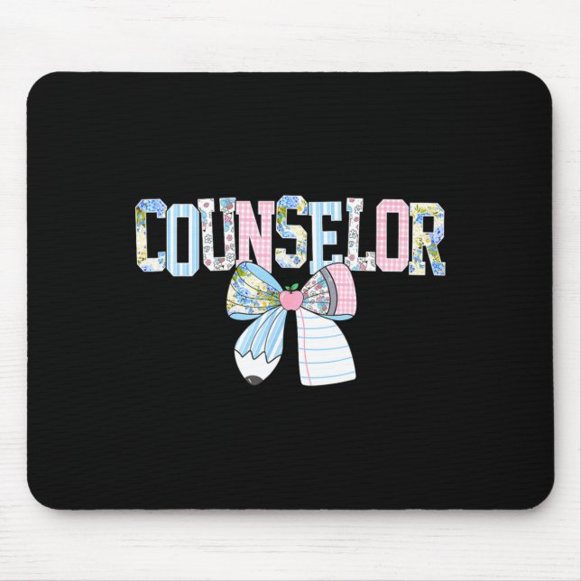 Counsellor teacher coquette bow back to school mouse pad (Front)